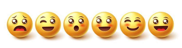 conjunto de vetores de caracteres emoji. emojis personagens felizes em design gráfico 3d isolado no fundo branco para humor facial de emoticons e coleção de expressão. ilustração vetorial.