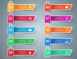 Negócios, loja, carrinho - dez infográfico de papel. vetor