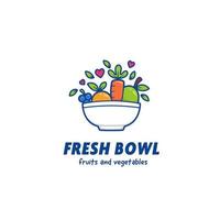 modelo de ícone de logotipo de tigela de suco fresco de frutas e vegetais vetor