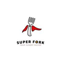 Ícone do logotipo do super-herói super-garfo comidas e bebidas para empresas de restaurantes e serviços de catering vetor