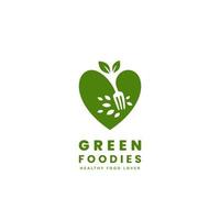 logotipo de amante de comida vegana verde saudável, ícone do logotipo de foodie vegetariano vetor