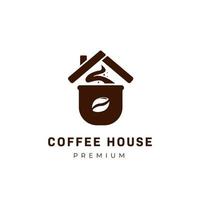 logotipo da cafeteria com uma xícara de café e o símbolo do ícone de telhado vetor