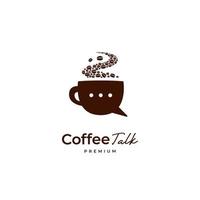 logotipo de conversa de feijão de café premium, xícara de café marrom com ilustração de logotipo de ícone de bate-papo de bolha vetor