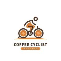 logotipo de ciclista de café, modelo de logotipo de negócios de café ciclista com xícara de café como roda de bicicleta vetor