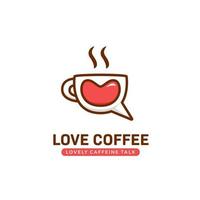 logotipo de conversa de café de amor, ícone de logotipo de bate-papo de xícara de café adorável e fofo vetor