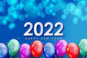 cartão de feliz ano novo 2022 com design de fundo de celebração de balões coloridos realista para cartão postal, cartaz, banner. ilustração vetorial. vetor