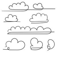 coleção de ilustração vetorial de ícone de nuvem com estilo de doodle desenho de mão única linha contínua vetor