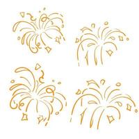 ouro doodle fogos de artifício isolados no símbolo de fundo branco para celebração, ícone da festa, aniversário, véspera de ano novo. estilo desenhado à mão vetor