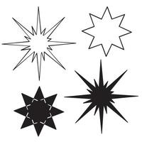 ícones de estrelas. brilhos, estouro de brilho. estrela de símbolos vetoriais com estilo de arte de linha doodle desenhado à mão, isolado no fundo branco vetor