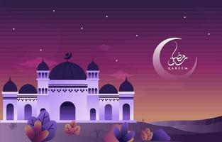 caligrafia mesquita ramadan kareem saudação islâmico feriado muçulmano cartão comemoração vetor