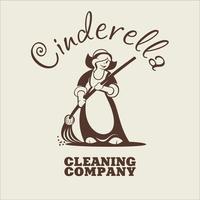 Cinderela. logotipo, uma empresa de limpeza de sinal monocromático. personagem. vetor