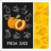 Suco de pêssego. fruta. ilustração vetorial. frutas desenhadas com giz em um quadro negro. mão desenhada ilustração vetorial. vetor