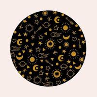 espaço sideral. estrelas douradas, planetas, cometas, o sol. ilustração vetorial em um estilo simples. vetor