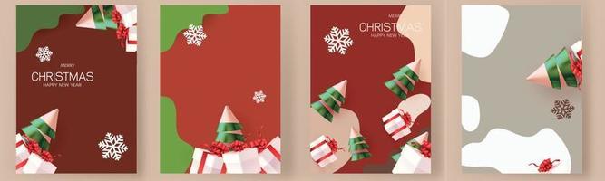 coleção conjunto feliz natal papel arte ilustração vetorial para decoração gráfica banner moderno quadro de cartão postal adicionar texto vetor