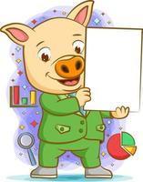 o porco usando a suíte verde segurando o quadro em branco para apresentação vetor