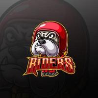 Logotipo do mascote do animal biker com cabeça agressiva de bulldog vetor