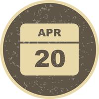 20 de abril Data em um calendário de dia único vetor