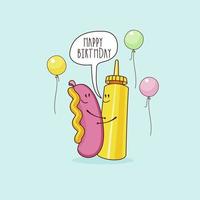 cartões de aniversário. ilustração em vetor humor estilo dos desenhos animados. gráficos de linha.