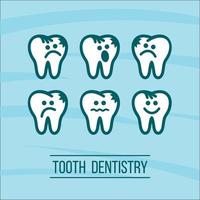 um conjunto de dentes saudáveis e doentes. símbolos da odontologia. vetor