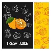 suco de laranja. fruta. ilustração vetorial. frutas desenhadas com giz em um quadro negro. mão desenhada ilustração vetorial. vetor