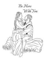 casamento feliz amor casal mulheres meninas e marido linha arte estilo desenhado à mão ilustração vetor
