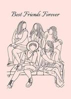 melhores amigas mulheres felizes linha artes estilo ilustrações desenhadas à mão incolor vetor