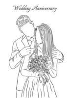 casamento feliz amor casal mulheres meninas e marido linha arte estilo desenhado à mão ilustração vetor