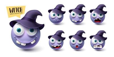 conjunto de vetores de bruxa emoji. coleção de ícones de personagem de halloween emojis isolada no fundo branco para elementos de design gráfico. ilustração vetorial