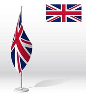 bandeira do reino unido no mastro da bandeira para registro de evento solene, encontro com convidados estrangeiros. Dia da Independência Nacional do Reino Unido. vetor 3d realista em branco