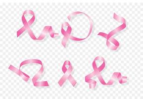 conjunto de vetores de fitas cor de rosa, conscientização do câncer de mama.