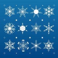 definir o floco de neve branco sobre um fundo azul. decoração para design de cartões, banners, sites, ícones, eventos de Natal e ano novo. ilustração linear do vetor geométrico elegante.