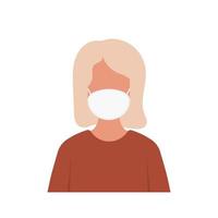 vestindo máscara facial ilustração vetorial no design plano. mulher usando máscaras médicas protetoras. vetor. vetor