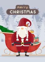 cartão postal de feliz natal. Papai Noel com trenós vermelhos. ilustração vetorial, estilo cartoon para design. vetor