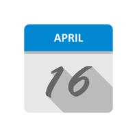 Data de 16 de abril em um calendário de dia único vetor