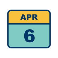 Data de 6 de abril em um calendário de dia único vetor