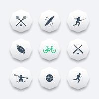 conjunto de ícones do octógono de esportes universitários, pictogramas de esportes, ilustração vetorial