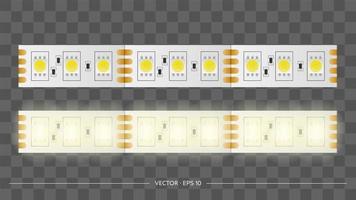 tira de led em chamas. desligado tira led close up. vetor realista.