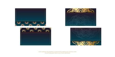 cartão de visita gradiente azul com luxuosos ornamentos de ouro para sua personalidade. vetor
