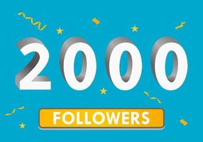 ilustração números 3d para mídia social 2k likes, agradecimentos, comemorando os fãs dos assinantes. banner com 2.000 seguidores