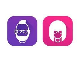 avatares, geeks, menina e homem barbudo, ícones de perfil em branco vetor