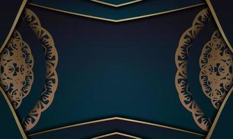 banner gradiente azul com ornamento de ouro abstrato e espaço para seu logotipo vetor