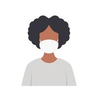 mulher afro-americana com máscaras médicas protetoras. proteção contra vírus, poluição do ar urbano, bactérias, poluição, emissões de gases poluentes. vetor. vetor