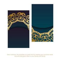 cartão de visita gradiente azul com ornamentos de ouro indiano para seus contatos. vetor