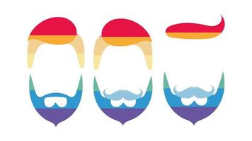 contorno do rosto masculino com cores lgbt. homem do logotipo com uma barba para temas lgbt. vetor. vetor