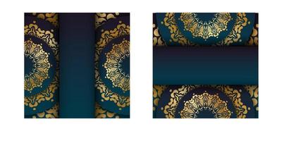 modelo de cartão de felicitações com gradiente de cor azul com padrão de ouro abstrato para a sua marca. vetor