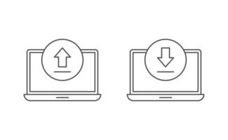 laptop e upload download icon line vector design