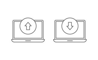 laptop e upload download icon line vector design