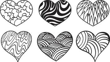 conjunto de diferentes corações em estilo doodle vetor