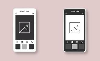 conjunto de modelo de editor de fotos. maquete de interface de smartphone com aplicativo móvel para editar foto. vetor