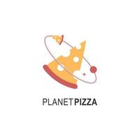 planeta pizza logotipo para embalagens de café e menu do restaurante. logotipo de fast-food com ilustração em vetor moderno estilo simples. Logotipo de fatia de pizza para pizzaria italiana com pizzaria em estilo simples e minimalista